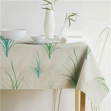 Nordic modern linen cotton square green tropical leaf tablecloth cover cloth