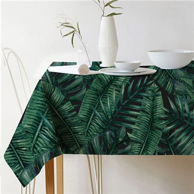 Nordic modern linen cotton square green tropical leaf tablecloth cover cloth