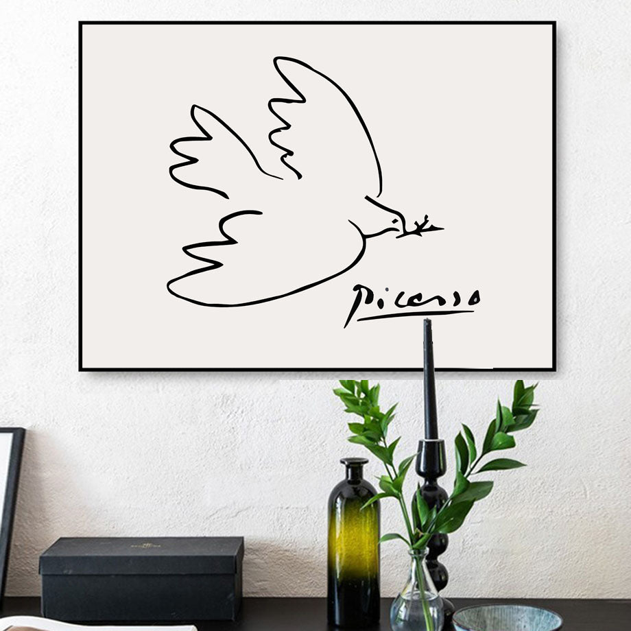 Picasso Girl Bird Line Drawing Wall Art Canvas Painting Nordic Posters And Prints Wall Pictures For Living Room Decor