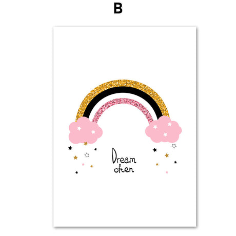 Cartoon Rainbow Unicorn Feather Wall Art Canvas Painting Nordic Posters And Prints Wall Pictures Kids Room Girl Room Wall Decor