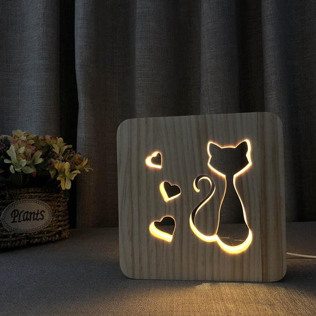Wooden Kawaii Cat Lamp