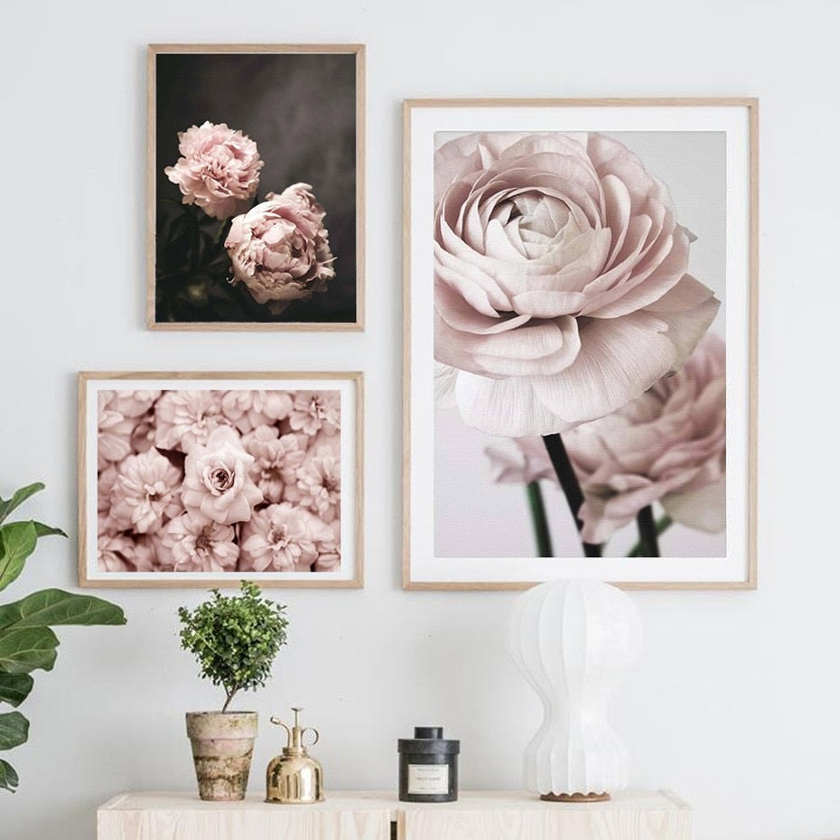 Romantic Light Pink Peonies Flowers Canvas Paintings Floral Posters Prints Valentine's Gift Wall Art Pictures Bedroom Home Decor