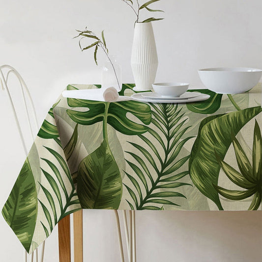 Nordic modern linen cotton square green tropical leaf tablecloth cover cloth