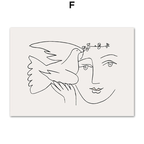 Picasso Girl Bird Line Drawing Wall Art Canvas Painting Nordic Posters And Prints Wall Pictures For Living Room Decor