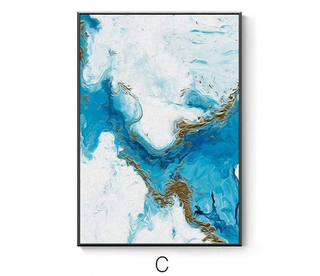 Nordic Abstract color spalsh blue golden canvas painting poster and print unique decor wall art pictures for living room bedroom