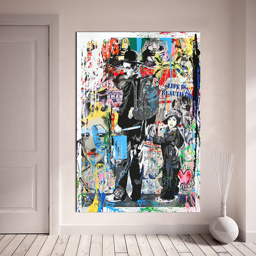 Modern Canvas Painting Graffiti Art Prints Charlie Chaplin Oil Painting Modern Wall Arts and Prints Living Room Decor