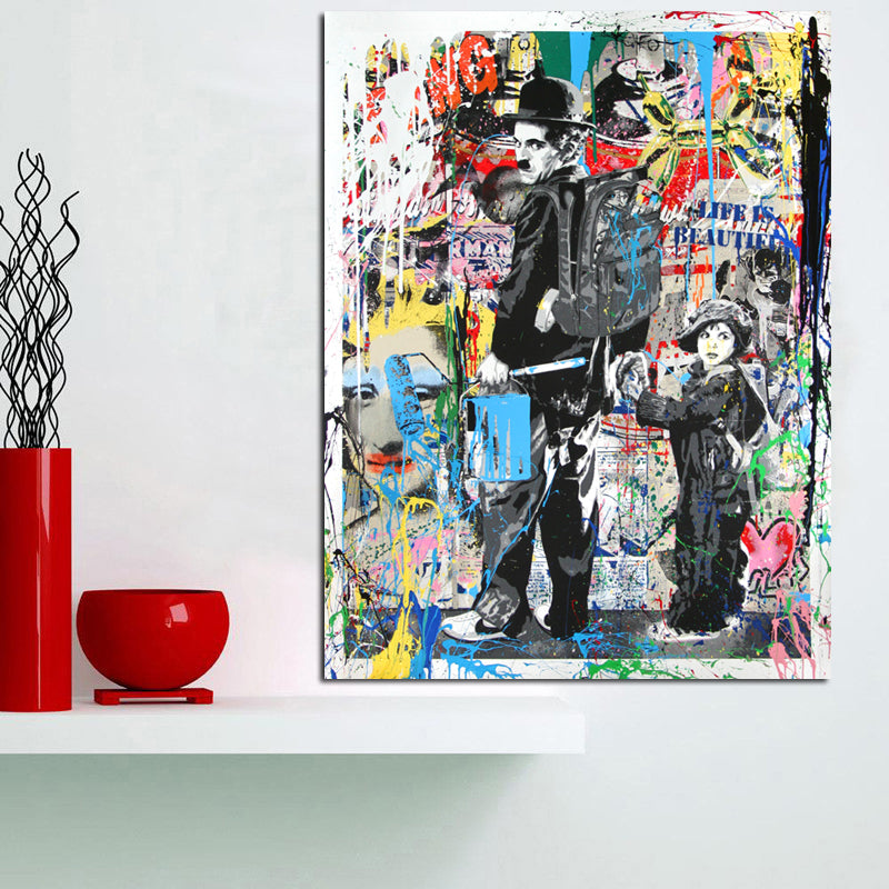 Modern Canvas Painting Graffiti Art Prints Charlie Chaplin Oil Painting Modern Wall Arts and Prints Living Room Decor