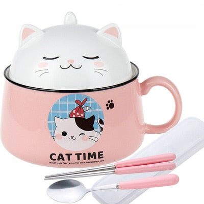 Cute Cat Ceramic Ramen Bowl