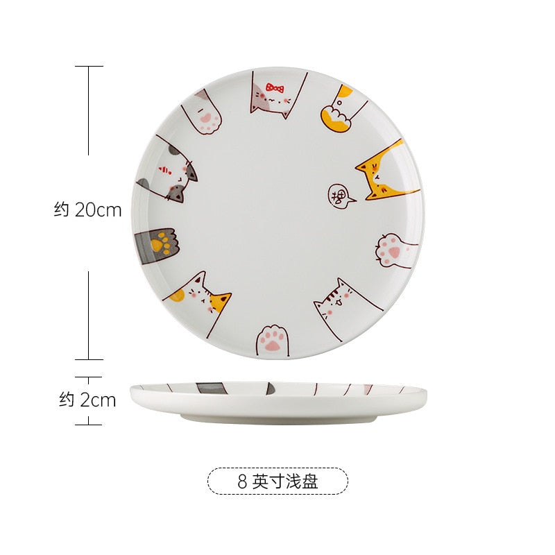 Cute Cat Ceramic Dinner Plate Set