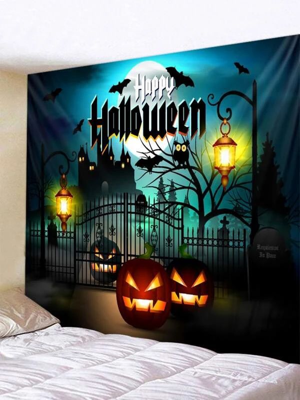 Halloween Castle Print Tapestry