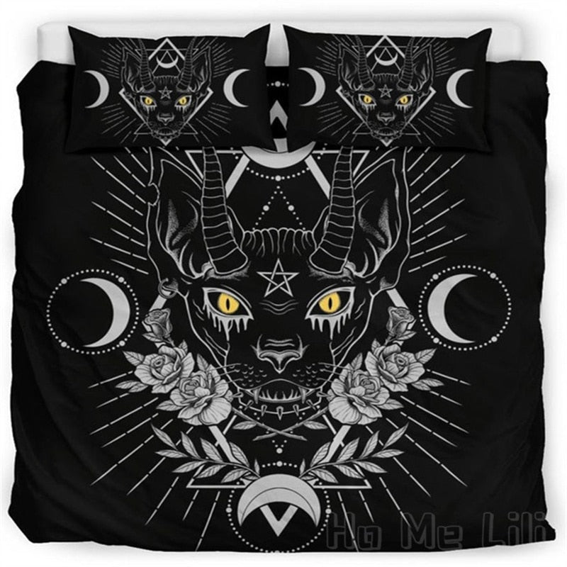 Witchy Occult Black Cat Bedding Set