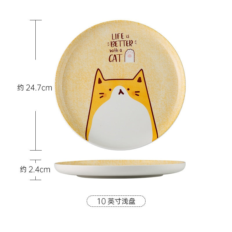 Cute Cat Ceramic Dinner Plate Set