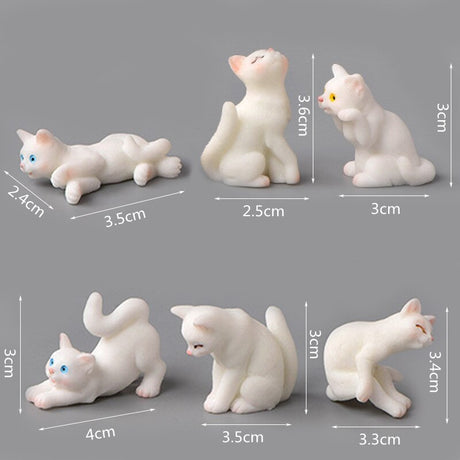 6pc DIY Cute Cat Resin Figurine