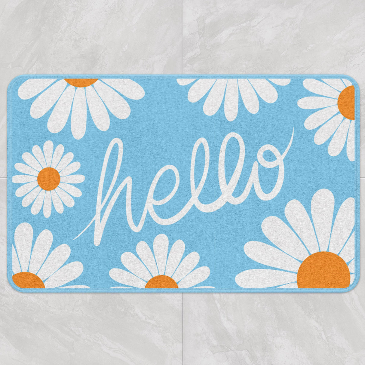 Feblilac Hello White Daisy Sky Blue Bath Mat, Flower Bathroom Rug, Floral Soft Plush Water-Absorbent  Multiple Sized Floral Anti Slip Toilet Mat, Soft Thick Bathroom Carpet, Art Bathroom Mats, Best Bath Rugs, Hot Shower Mat Non Slip, Toilet Rug