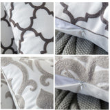 Home Decor Geometric Emboridered Cushion Cover Grey Canvas Cotton