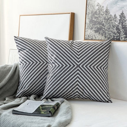 Home Decor Geometric Emboridered Cushion Cover Grey Canvas Cotton