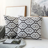 Home Decor Geometric Emboridered Cushion Cover Grey Canvas Cotton