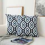 Home Decor Embroidered Cushion Cover Navy Blue/White Geometric Floral Canvas Cotton Suqare Embroidery Pillow Cover 45x45cm