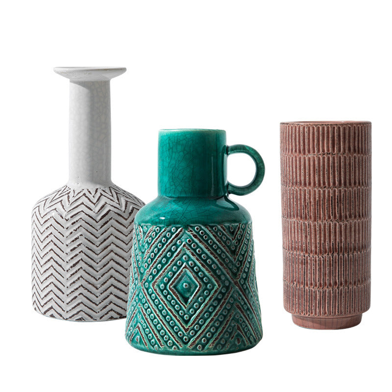 Houseware Ceramic Vase Modern Simple American Retro Home Living Room Cabinet Table Decoration Flower Decoration Home Decoration