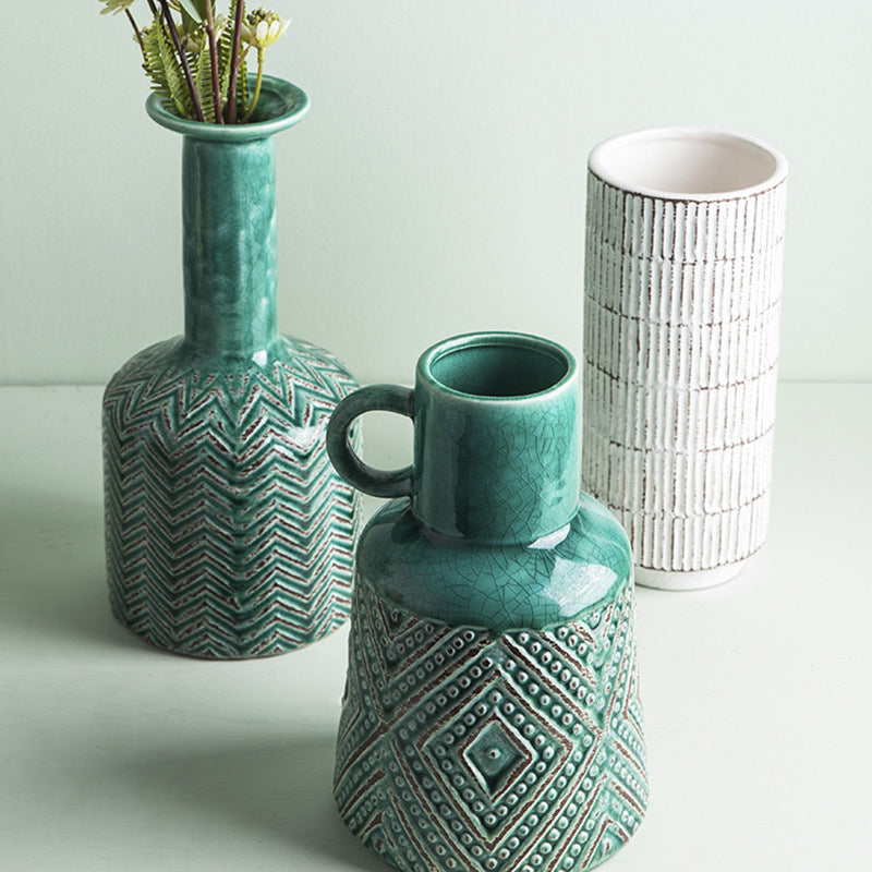Houseware Ceramic Vase Modern Simple American Retro Home Living Room Cabinet Table Decoration Flower Decoration Home Decoration