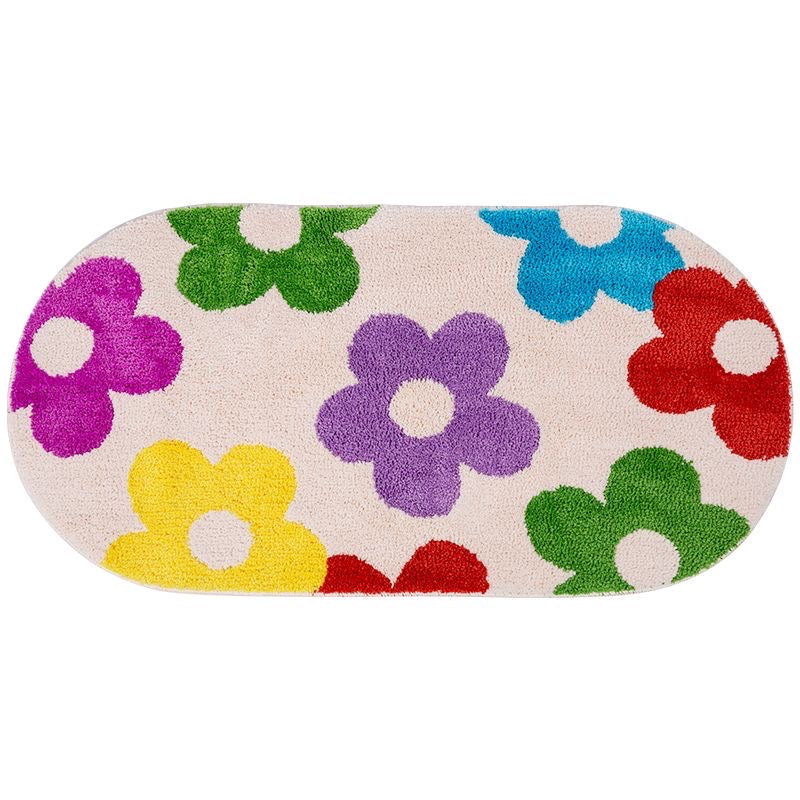 Feblilac Cute Floral Bathroom Mat, Flower Long Runner Bath Rug