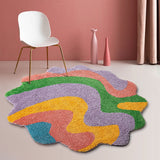 Feblilac Abstract Round Area Rug, Colorful Curve Art Mat for Bathroom Living Room