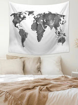 Black & White World Map Print Tapestry