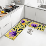 Feblilac Purple flowers PVC Leather Kitchen Mat