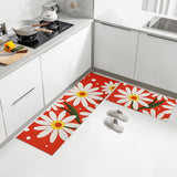 Feblilac Red White Daisy PVC Leather Kitchen Mat