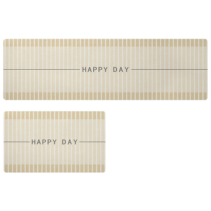 Feblilac Grey and Brown Stripe Happy Day PVC Leather Kitchen Mat