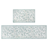 Feblilac Light Green Leaves Foral PVC Leather Kitchen Mat