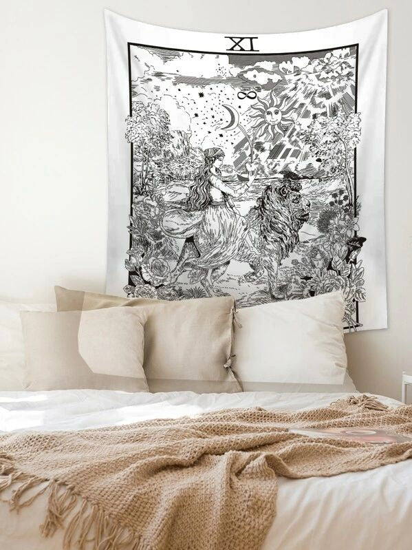 Lion & Girl Print Tapestry