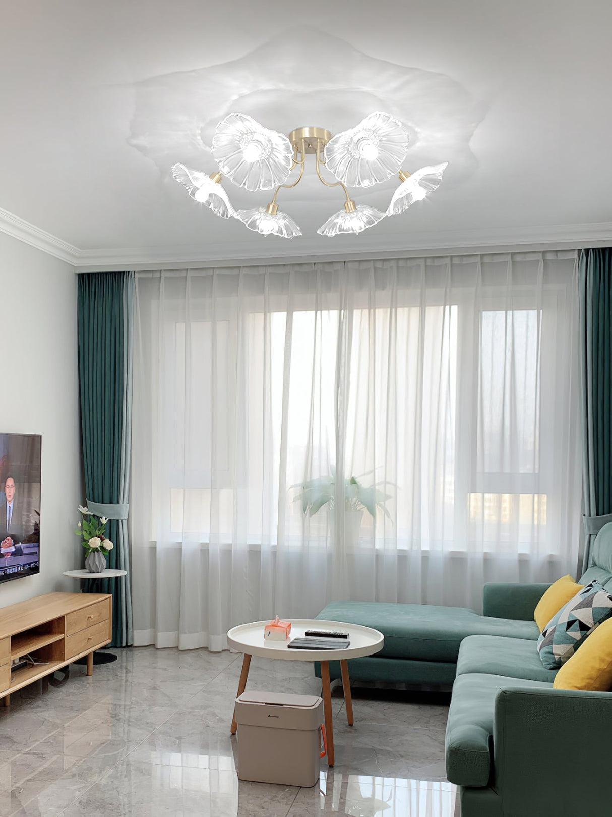 Lotus Leaf Glass Ceiling Lamp