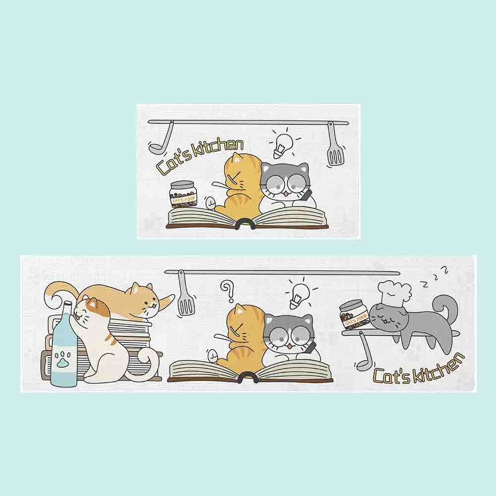 Feblilac Lovely Cats Playing in Kitchen Grey Ground PVC Leather Kitchen Mat
