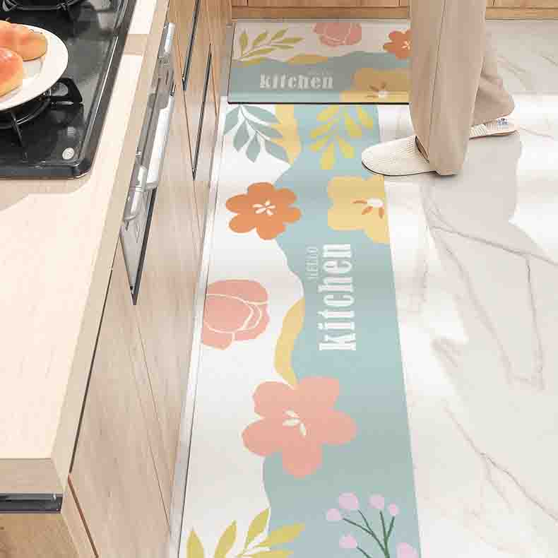 Feblilac Lovely Red Pink Yellow Flowers PVC Leather Kitchen Mat