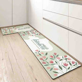 Feblilac Lovely Spring Pink Flowers PVC Leather Kitchen Mat