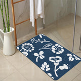 White and Navy Flower Bath Mat