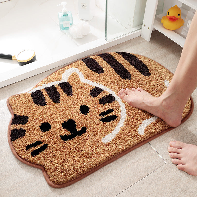 Feblilac Cute Smiling Cat Bath Mat, Animal Bathroom Rug