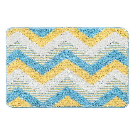 Blue White Yellow Zigzag Texture Bath Mat