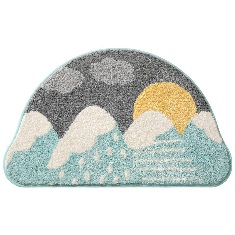 Feblilac Semicircle Sun and Cloud Bath Mat, Cute Bathroom Rug