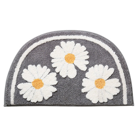 Semicircle Daisy Bath Mat, Sweet Home Bathroom Mat, White Yellow Flower Bath Rug, House Warming Gift, Wedding Gift
