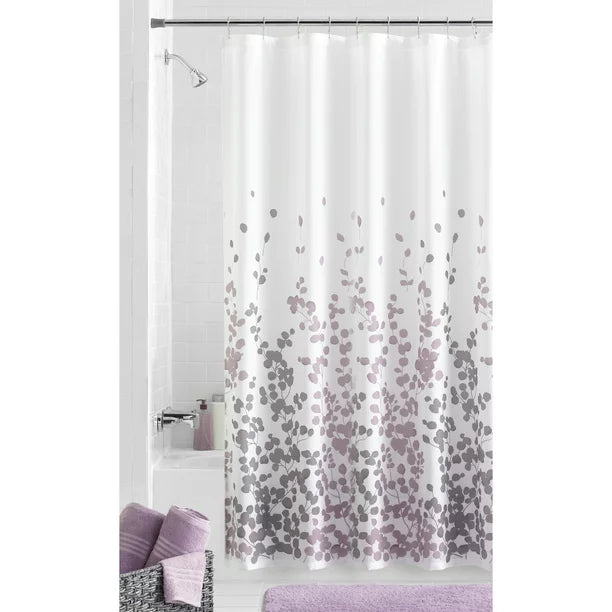 Feblilac Purple and Green Leaves Shower Curtain with Hooks, Bloom Floral Bathroom Curtains with Ring, Unique Bathroom décor, Boho Shower Curtain, Customized Bathroom Curtains, Extra Long Shower Curtain