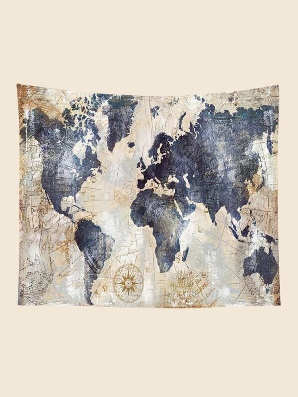 Artificial Map Print Tapestry