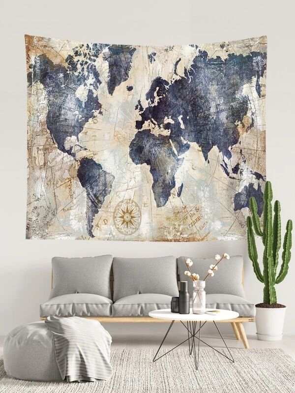 Artificial Map Print Tapestry