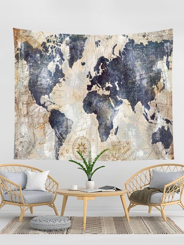 Artificial Map Print Tapestry