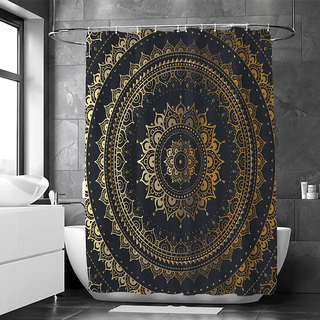 Feblilac Brown Black Modern Bohemian Theme Shower Curtain with Hooks, Floral Bathroom Curtains with Ring, Unique Bathroom décor, Customized Bathroom Curtains, Extra Long Shower Curtain