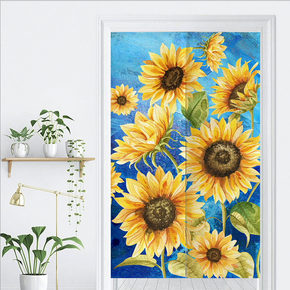 Blue Ground Sun Flower Door Curtain