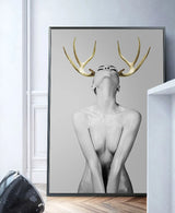 Nude with Golden Antlers Figurative Photographic Wall Art