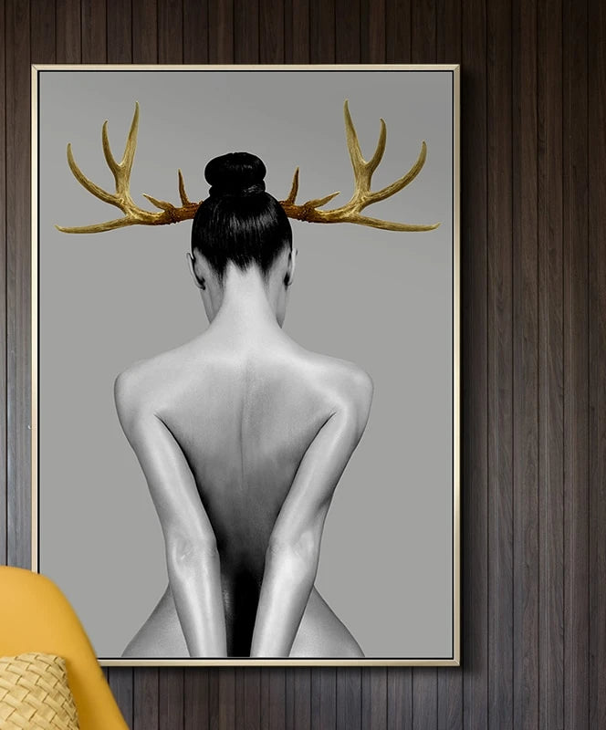 Nude with Golden Antlers Figurative Photographic Wall Art