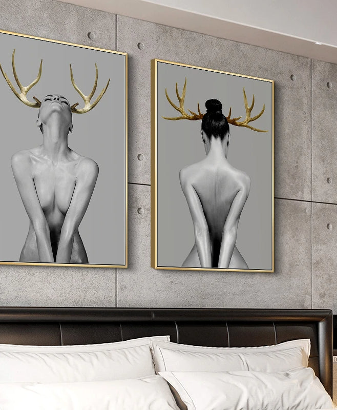 Nude with Golden Antlers Figurative Photographic Wall Art